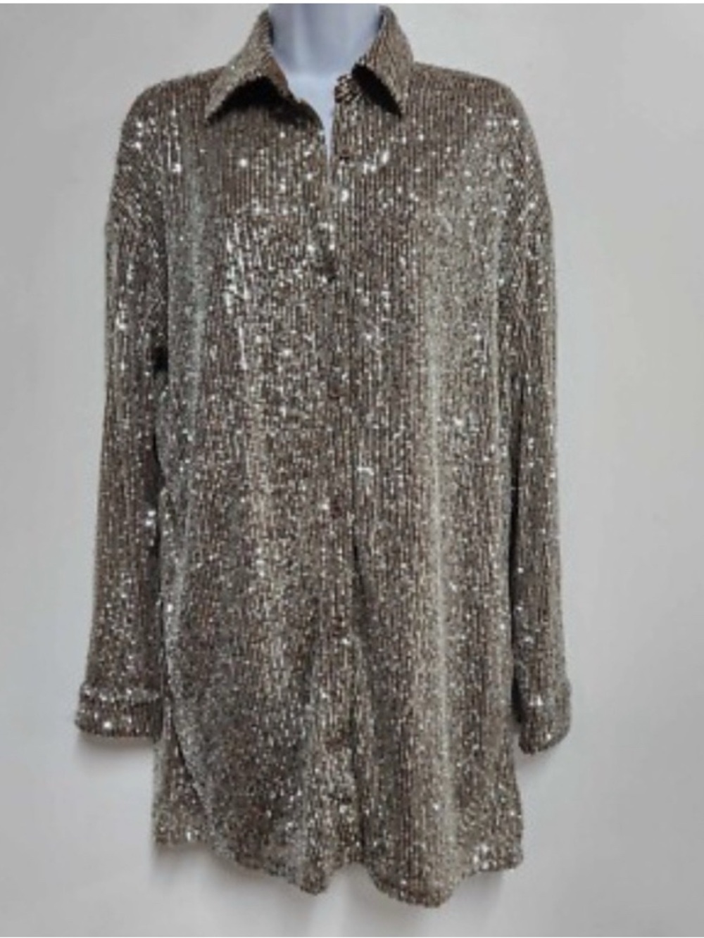Anthropologie Sequin Shirt Dress in Champagne disco cowgirl - Picture 3 of 4